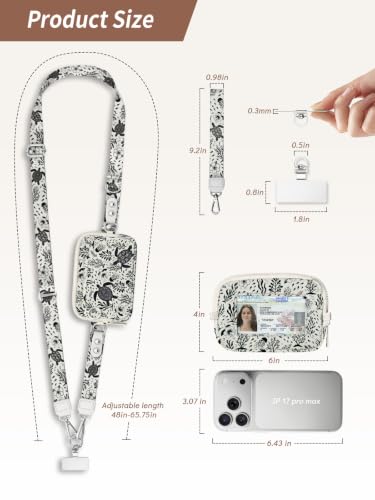 Clip and Go Strap for Phone with Wallet Crossbody Lanyard Turtles - color: Sea Turtle Flowers