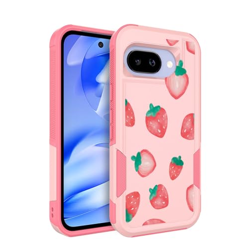for Google Pixel 9a Case 2025: Cute Flowers Floral Design for Girls Women Military Grade Drop Protection TPU Bumper Shockproof Silicone Phone Cover (Strawberry) - color: Strawberry