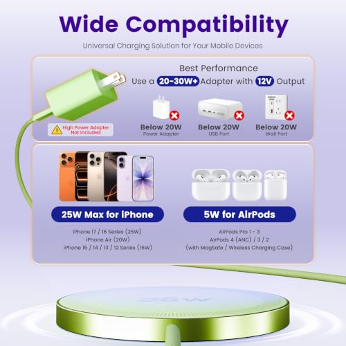 MagSafe 25W Wireless Charger for Apple Magnetic Fast Charging Pad - color: Light Green