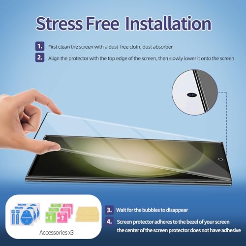 3 Pack Curved Tempered Glass Screen Protector for Samsung Galaxy S22 Ultra 5G, HD Clear, Scratch Resistant, Fingerprint ID Friendly, 6.8-inch, 3 Pieces - color: s22Ultra