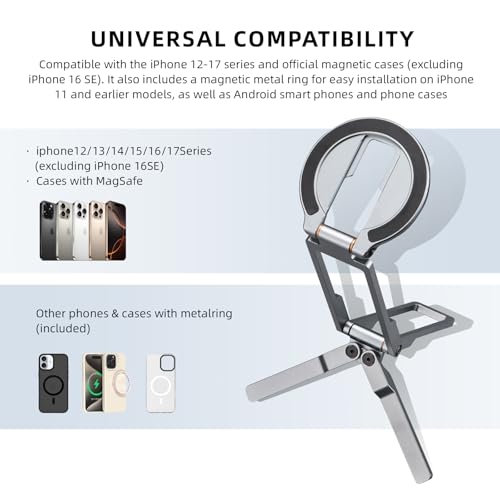 Ultra-Thin Magnetic Phone Tripod for iPhone 18 17 16 15 14 13 12, Sliver - color: Silver