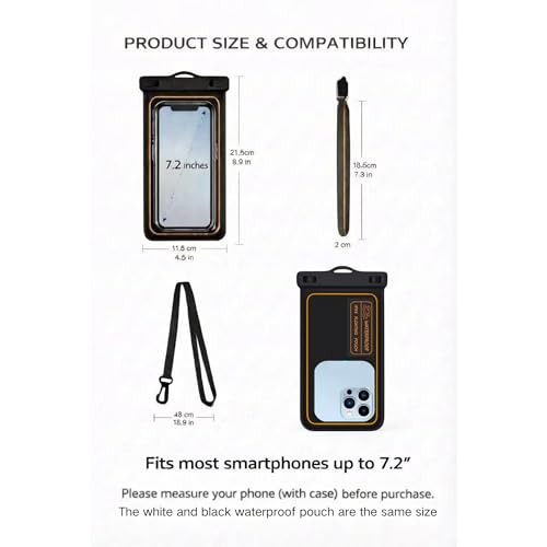 2-Pack IPX8 Floating Waterproof Phone Pouch, Dry Bag with Lanyard, Fits up to 7.2”, Compatible with iPhone 16/15/14/13 Pro Max, Galaxy S25/S24 Ultra, Pixel for Snorkeling, Kayaking(Black-Black) - color: Black /Black
