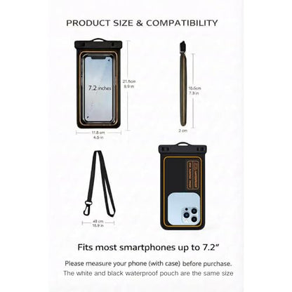 2-Pack IPX8 Floating Waterproof Phone Pouch, Dry Bag with Lanyard, Fits up to 7.2”, Compatible with iPhone 16/15/14/13 Pro Max, Galaxy S25/S24 Ultra, Pixel for Snorkeling, Kayaking(Black-Black) - color: Black /Black