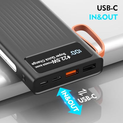 Portable Charger 10000mAh Power Bank Built-in Cable,PD 22.5W Fast Charging Powerbank, LED Display External Battery Pack with LED Lighting, Travel Phone Charger for iPhone 17/16/15/14/13/12,Samsung - color: Black-1