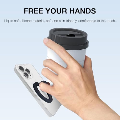 Magnetic Silicone Phone Grip | Super Strong Magnetic Design, 360° Rotation, Comfortable Grip, Compatible with iPhone 16/15/14/13/12 Series, Perfect for Selfies and Watching Videos (Black) - color: Black