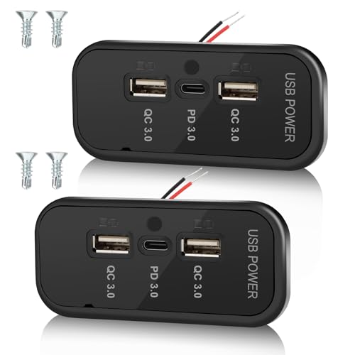 2PCS 72W 12V RV USB Outlet 3 Charging Ports Panel Wall Surface Mount - color: Deep black, size: 2PCS