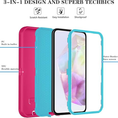 Qinmay Phone Case for Samsung Galaxy A37 5G Case with HD Screen Protector, Heavy Duty Shockproof & Dropproof 3-Layer Cover Phone Case for Galaxy A37,PinkSkyBlue - color: PinkSkyBlue