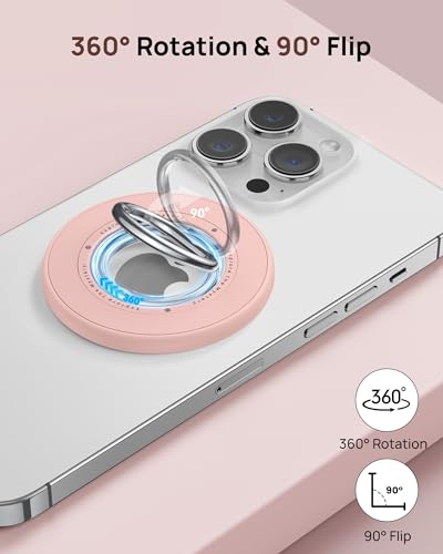 SODI Magnetic Phone Ring Holder, 360° Rotation Dual-Side Strong Magnet Phone Grip for Back of Phone Finger Holder Kickstand Compatible with iPhone 15 14 13 12 16 17 Pro Max Accessories, Pink - color: Pink