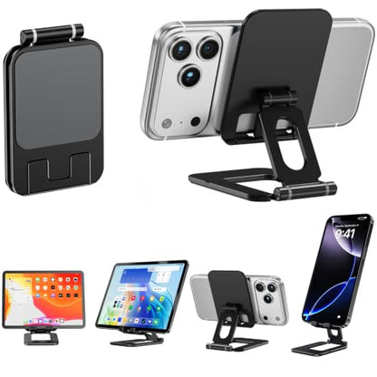 Adjustable Foldable Phone Stand for Desk, Premium Aluminum Cell Phone Holder, Portable Multi-Angle Desktop Stand Compatible with iPhone, Galaxy, iPad, Tablets & All Smartphones