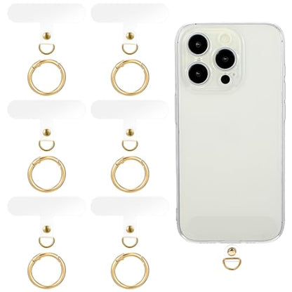 6Sets Phone Tether Tab Heavy Duty, Universal Cell Phone Lanyard Tab with Metal Spring Rings, Phone Patch Connector without Adhesive, Clear Phone Teather Tab Replacement for Phone Case Keychain (Clear)