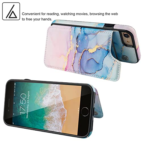 HAOPINSH for iPhone SE(2022) iPhone SE(2020) iPhone 7/8 Wallet Case with Card Holder, Pink Blue Marble Back Flip Folio PU Leather Kickstand Card Slots, Double Magnetic Clasp Cover 4.7" - color: Pink Blue Marble