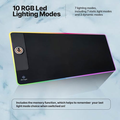 Wireless Charging RGB Gaming Mouse Pad 15W, LED XXL Mouse Pad 35.43x15.75x0.16 in, Light Modes Extra Large Mousepad Non-Slip Rubber Base Computer Keyboard Mat for Gaming, MacBook, PC, Laptop