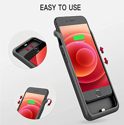 BOPPS Battery Case for iPhone 8/7/6s/6/SE(2022/2020), Ultra Slim Powerful 6000mAh Charging Case 360°Protection Rechargeable Extended Battery Charger Cases for iPhone 8/7/6s/6/SE(3rd and 2nd gen)