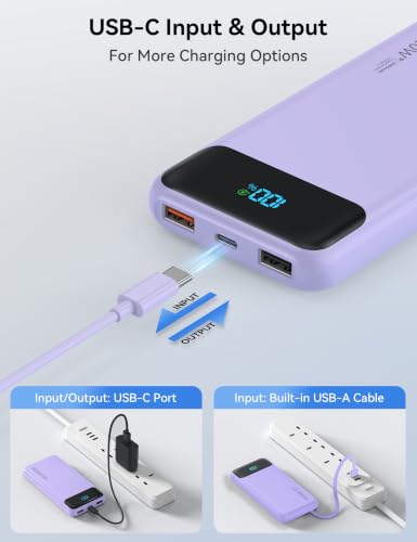 Nusyddy Portable Charger 10000mAh with 4 Built-in Cables & 6 Outputs Purp. - color: Purple