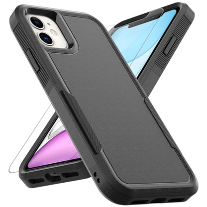 MDCN for iPhone 11 Case: Dual Layer Protective Heavy Duty Cell Phone Case Shockproof Rugged Bumper Tough with Screen Protector - 16ft Military Grade Drop Tested for Appple iPhone 11 (6.1 inch), Black - color: Black (PC) + Black (TPU)