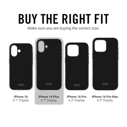 Ridge Case Compatible with iPhone 16 Plus - Compatible with MAGSAFE & Wireless Charging, Aluminum Control Buttons, Dual-Layer Construction, TPU Bumper with Drop Protection (Matte Black) - color: Matte Black, size: iPhone 16 Plus