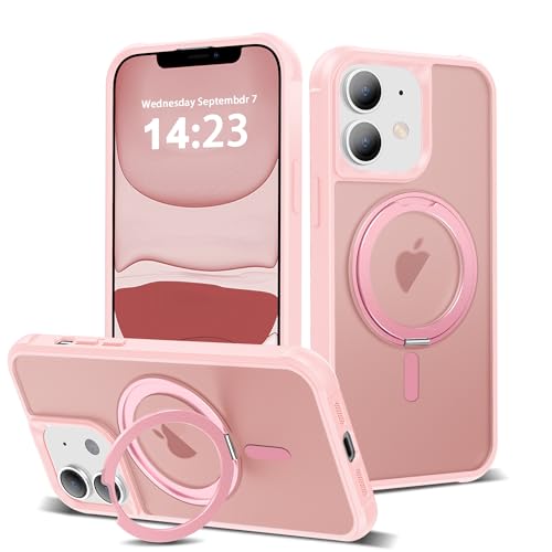 Designed for iPhone 11 Case with 360° Rotatable Magnetic Ring Stand [Compatible Mag-Safe] [Military Grade Protection] Translucent Matte Phone Cases for Women Men 6.1'', Pink - color: Pink, size: Iphone 11