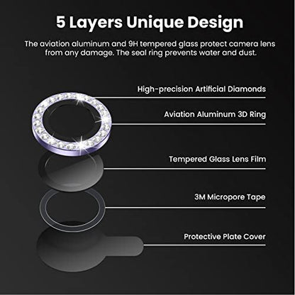 Tensea Bling Camera Lens Protector for iPhone 14 Pro/iPhone 14 Pro Max - color: B-Purple Diamond