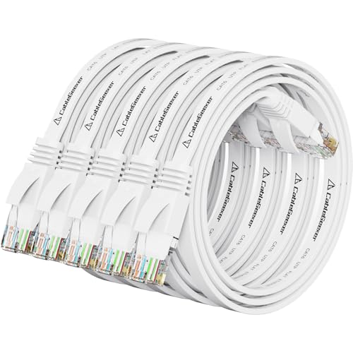 CableGeeker Cat 6 Flat Ethernet Cable 1.5ft 5Pack, 10Gbps, White - color: White-Flat, size: 1.5ft