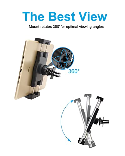 Tablet Mount for Car Vent, [Super Stable & Easy] Car Air Vent Tablet Holder with 360° Adjustable Clip, Compatible with iPad Pro, Air, Mini, iPhone, Galaxy Tabs, Z Fold, Fire HD, 4.7-13" Devices