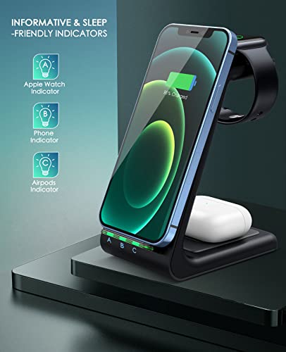 3 in 1 Wireless Charging Station,2026 Upgraded Fast Desk Charger Station for iPhone 17 16 15 14 13 12 Pro Max Plus,Charger Stand for Apple Watch 11 10 9 8 7 6 5 4 3 2 Ultra SE,Airpods 4 3 2 Pro(Black) - color: B-Black