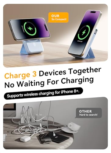 Magnetic Portable Charger, 10000mAh Wireless Power Bank with 20W USB-C Fast Charging, Foldable Stand & LED Display Magnetic Battery Pack, Compatible with iPhone 17/16/15/14, Sky Blue - color: Sky Blue