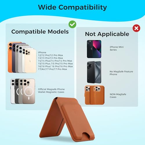 Genuine Leather MagSafe Wallet with Stand | RFID Blocking Magnetic Phone Wallet Card Holder for iPhone 17/16/15/14/12 | Ultra-Slim Minimalist Design | Stronger Magnetic Grip (LIGHT BROWN) - color: LIGHT BROWN