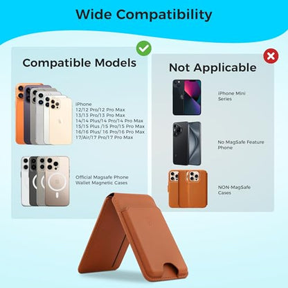 Genuine Leather MagSafe Wallet with Stand | RFID Blocking Magnetic Phone Wallet Card Holder for iPhone 17/16/15/14/12 | Ultra-Slim Minimalist Design | Stronger Magnetic Grip (LIGHT BROWN) - color: LIGHT BROWN