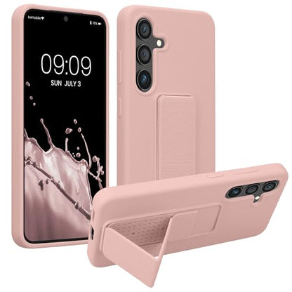 kwmobile Case for Samsung Galaxy S24 Case - Soft TPU Cover with Silicone Coating - with Hand Strap and Stand Function - Shockproof - Dusty Pink - color: dusty pink, size: Galaxy S24