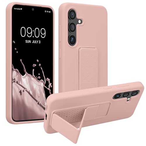 kwmobile Case for Samsung Galaxy S24 Case - Soft TPU Cover with Silicone Coating - with Hand Strap and Stand Function - Shockproof - Dusty Pink - color: dusty pink, size: Galaxy S24