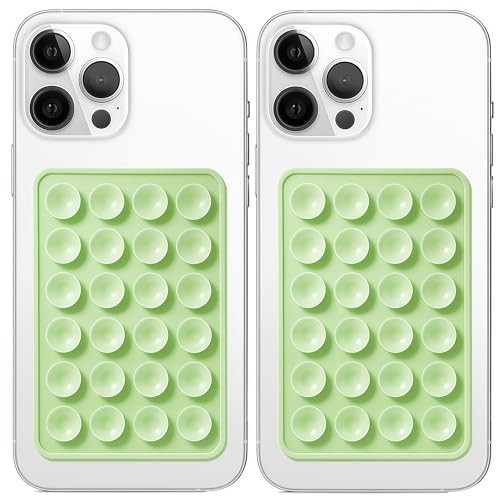 Anteel 2 Pack Silicone Suction Phone Case Mount, Non Slip Sticky Grip for Cellphone, Silicon Adhesive Suction Cup Mount, Strong Grip Holder for Selfies and Videos (Light Green) - color: Light Green