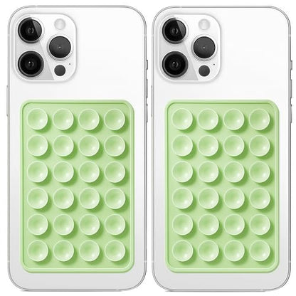 Anteel 2 Pack Silicone Suction Phone Case Mount, Non Slip Sticky Grip for Cellphone, Silicon Adhesive Suction Cup Mount, Strong Grip Holder for Selfies and Videos (Light Green) - color: Light Green