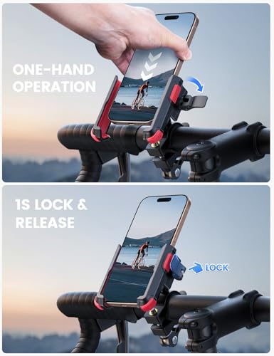Lamicall Motorcycle Bike Phone Mount, 1s Lock Bike Phone Holder - color: Red
