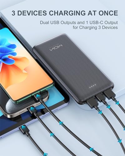 10000mAh Portable Power Bank with USB-C 15W PD Fast Charging - Fiber Black - color: Fiber Black