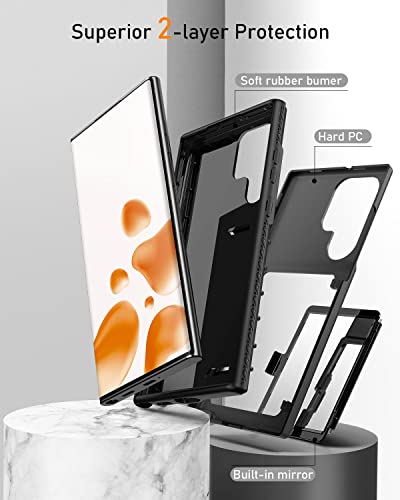WeLoveCase Samsung Galaxy S22 Ultra Case Wallet Case with Credit Card Holder & Hidden Mirror, All-Round Protection Shockproof Phone Cover Designed for Samsung Galaxy S22 Ultra, 6.8 Inch Back Black - color: Black