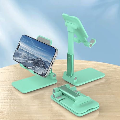 Cell Phone Stand, Adjustable Angle and Height Cell Phone Holder for Desk, Foldable and Portable, Anti-Slip Silicone Pad, Compatible with All Mobile Phones and 4-8 Inch Devices, Green - color: Green