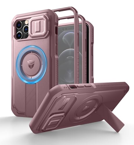 Dexnor for iPhone 12 & iPhone 12 Pro Case with Slide Camera Cover & Adjustable Kickstand &Built-in Screen Protector,Magsafe Rugged Shockproof Bumper Cases Heavy-Duty Protective Cover,Peony Pink - color: Peony Pink, size: IPhone 12&12 Pro
