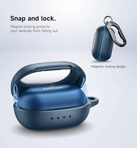 SURITCH Case for Raycon Everyday Earbuds Classic Headphones, Shockproof Magnetic Case for Raycon Bluetooth Headset True Wireless Earbuds, Protective Cover with Magnetic Lid Lock & Carabiner, Navy - color: Navy