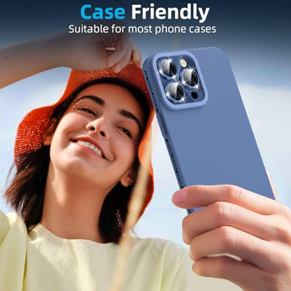 YWXTW Camera Lens Protector for iPhone 15 Pro Max/iPhone 15 Pro, [Lithography Laser Gradient] [5X Strengthen] Tempered Glass Screen Protector Metal Ring Back Camera Lens Cover (Blue Glitter) - color: Blue Glitter