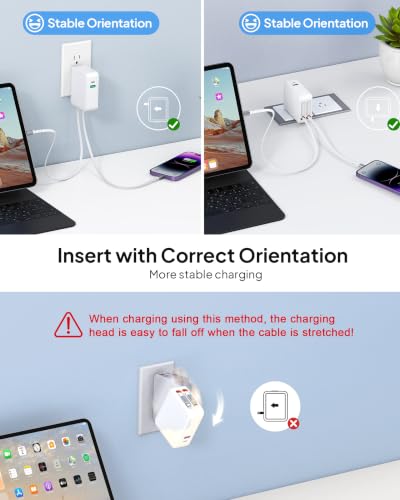 40W Retractable Wall Charger, 4-in-1Fast Phone Charger Wall Plug for Travel