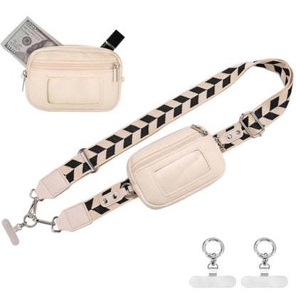 Clip and Go strap for phone with Leather Wallet crossbody phone - color: White