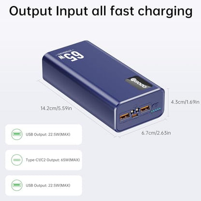 PSOOO Power Bank 65W 27000mAh Laptop Battery Pack - color: Blue