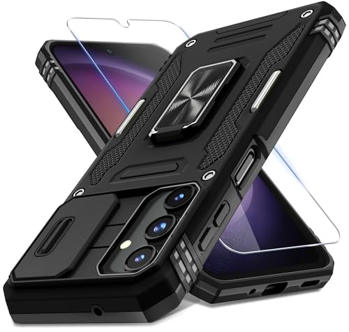 DEERLAMN Case for Samsung Galaxy A16 5G with Slide Camera Cover+Screen Protector (1 Pack), Rotated Ring Kickstand Military Grade Shockproof Protective Cover-Black - color: Black, size: A16 5G-6.7 Inch
