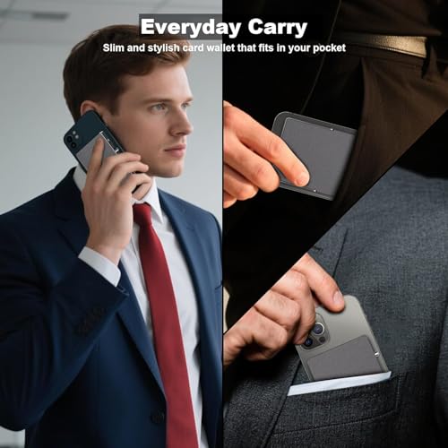 Magnetic Phone Wallet with Adjustable Stand,Pop up Phone Card Holder Quick Access to Bank/Credit Cards, 3.93 * 2.96 * 0.31 Inches Compact Metal Case with RFID Blocking Protection (Space Grey) - color: Space Grey