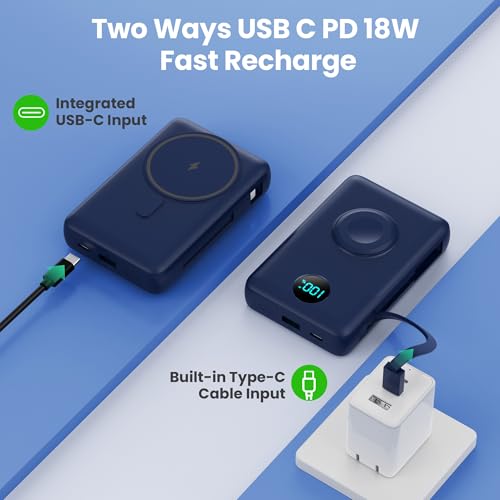 Ekrist Magnetic Portable Charger 10800mAh for MagSafe with Built-in Cable,iWatch Charger,Wireless Power Bank Travel Essentials,25W Fast Charging Battery Pack for iPhone 17/16/15/14,Apple Watch(Navy) - color: Navy