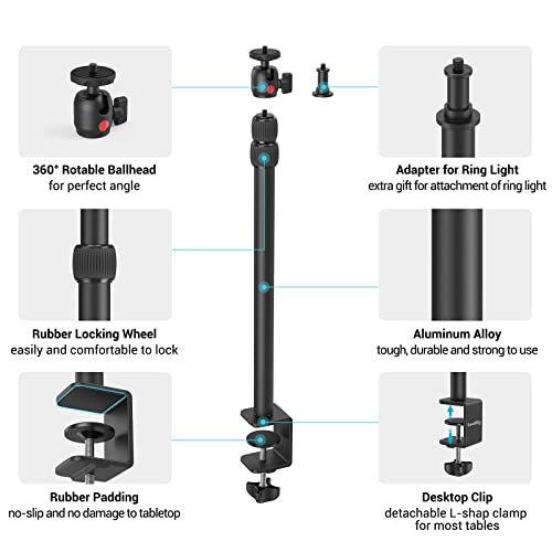 SMALLRIG Camera Mount C Stand, 15"-35" Adjustable Desk Clamp Table Tripod