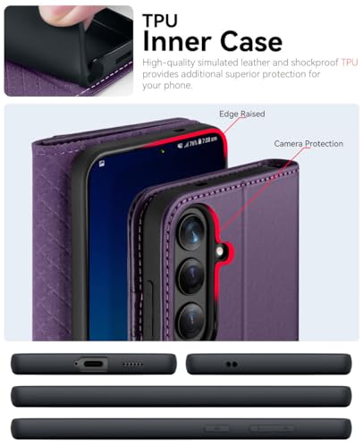 OCASE Compatible with Galaxy S25 FE Wallet Case, PU Leather Flip Folio Case with Card Holders RFID Blocking Kickstand [Shockproof TPU Inner Shell] Protective Phone Cover 2025, Dark Purple - color: Dark Purple, size: Samsung Galaxy S25 FE