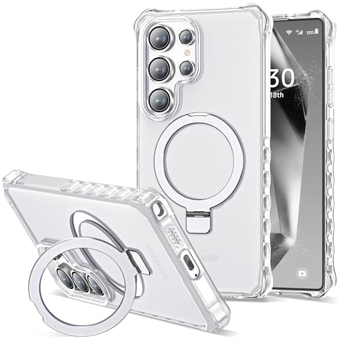 Compatible with Samsung Galaxy S24 Ultra Case 6.8'' Cute Wavy Frame with Magnetic Stand [Compatible with Mag-Safe] Military-Grade Translucent Phone Case for Women Girl, Translucent - color: Translucent, size: Samsung Galaxy S24 Ultra