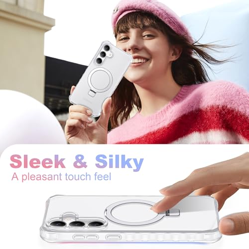 Compatible with Samsung Galaxy S24/S25 Case 6.2'' Cute Wavy Frame with Magnetic Stand [Compatible with Mag-Safe] Military-Grade Translucent Phone Case for Women Girls, Translucent - color: Translucent, size: Samsung Galaxy S24 /Samsung Galaxy S25