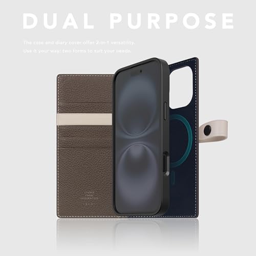 SLG D8 Edition Full Grain Leather Wallet Case for iPhone 16 - [2-in-1] Handcrafted Detachable Diary Style with Magnetic MagSafe Back Cover and Snap Closure, Gift Box Included (Etoffe Cream) - color: [D8 Edition] Etoffe Cream, size: iPhone 16